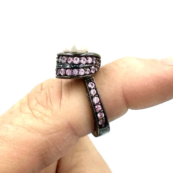MCL Matthew Campbell Laurenza Ring Pearl Sapphire Enamel Black Rhodium Silver 7 - Picture 12 of 13